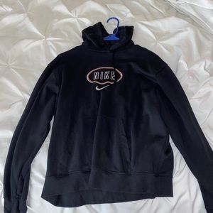 Black Nike Hoodie with Pink and White Ring around